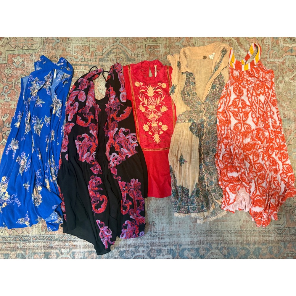Free People Boho Tunic Top Bundle Lot 5pc Floral Embroidered Paisley Womens